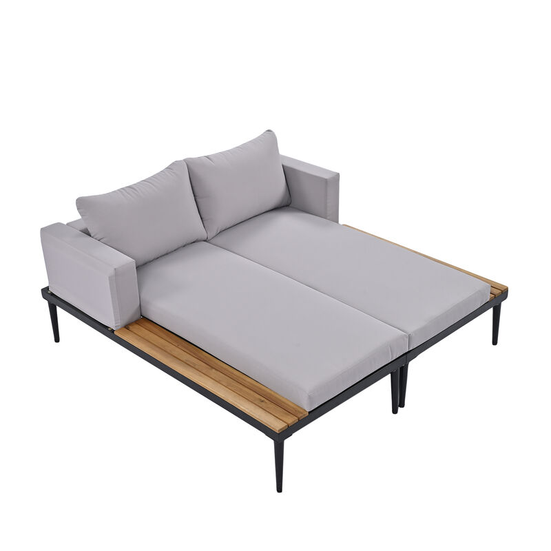 Whisen Modern Outdoor Daybed Patio Daybed with Wood Topped Side Spaces for Drinks, 2 in 1 Padded Chaise Lounges image number 7