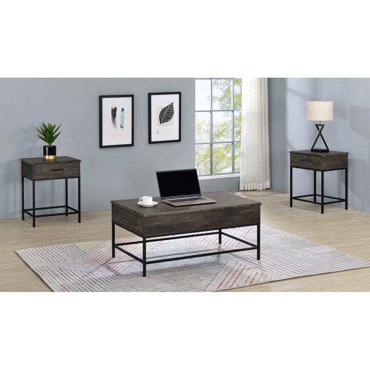 Cliff 3 Piece Brown MDF Lift Top Coffee and End Table Set
