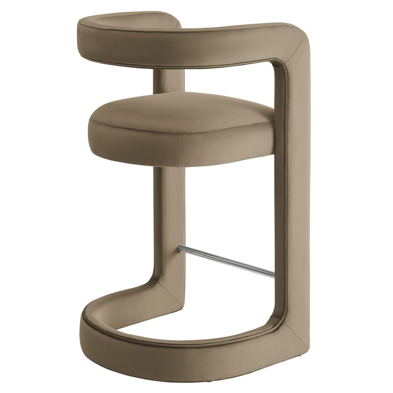 Modway Winslow Performance Velvet Counter Stool with Stainless Steel Footrest in Taupe image number 6