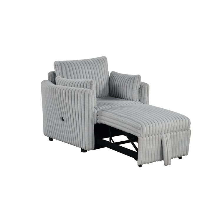 Convertible Sofa Bed Chair Pullout Single Sleeper Chair Bed with USB and Pillows for Living Room