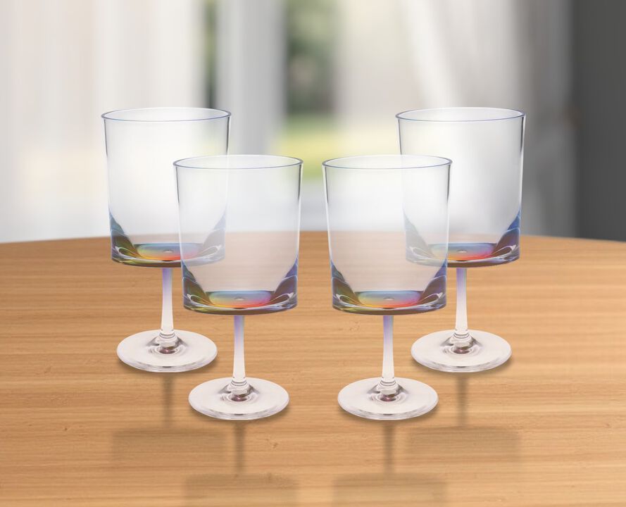 Durable Geometric Acrylic Stemmed Wine Glasses – Set of 4 for Cocktails and Drinks