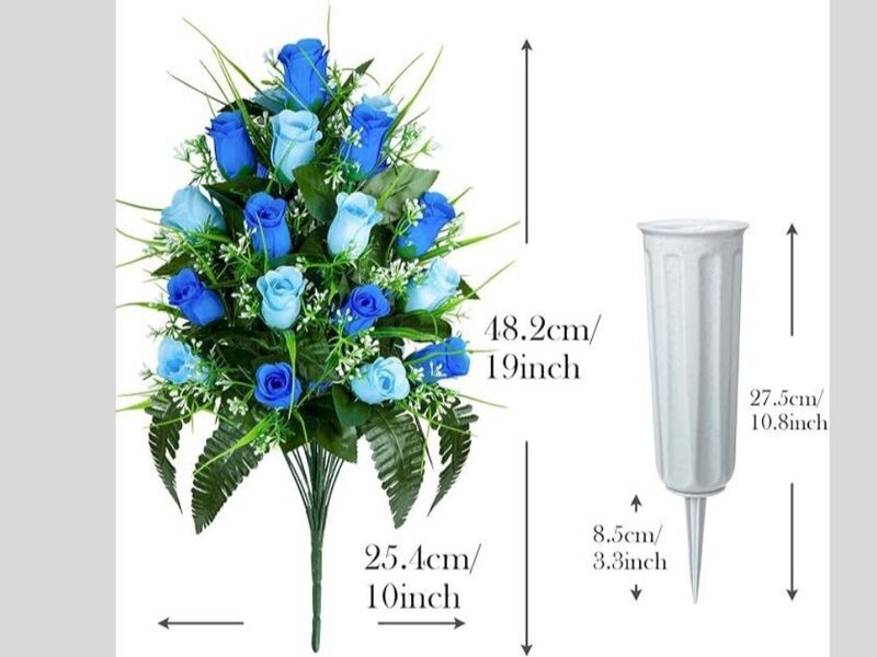 Blue Artificial Rose Flower Heads Vase Filler Cemetery Flowers image number 2