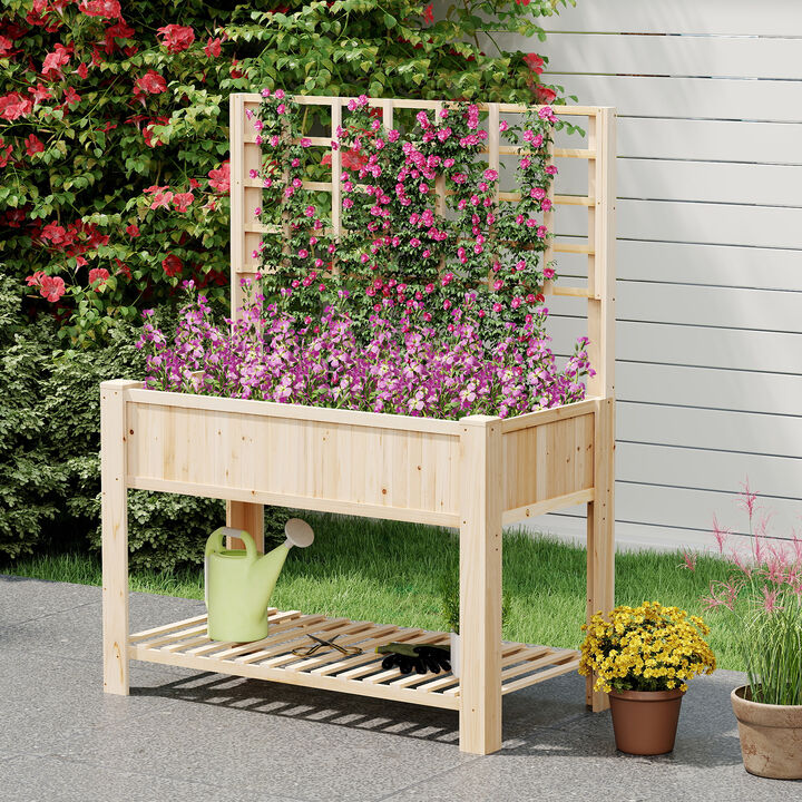 Raised Garden Bed with Legs and Lattice Trellis for Vines and Vegetables