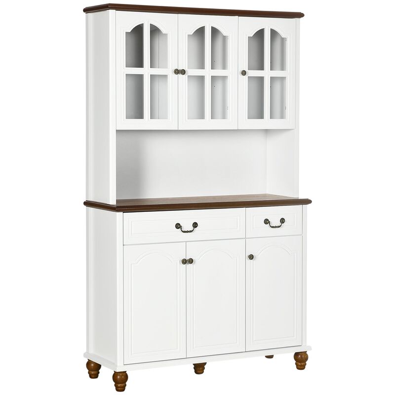 Kitchen Buffet with Hutch 6 Door 2 Drawer Adjustable Shelves, White