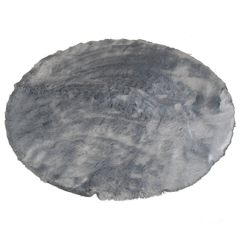 Glamour Home Aurora Gray Round Faux Fur Area Rug 5 Foot Wide