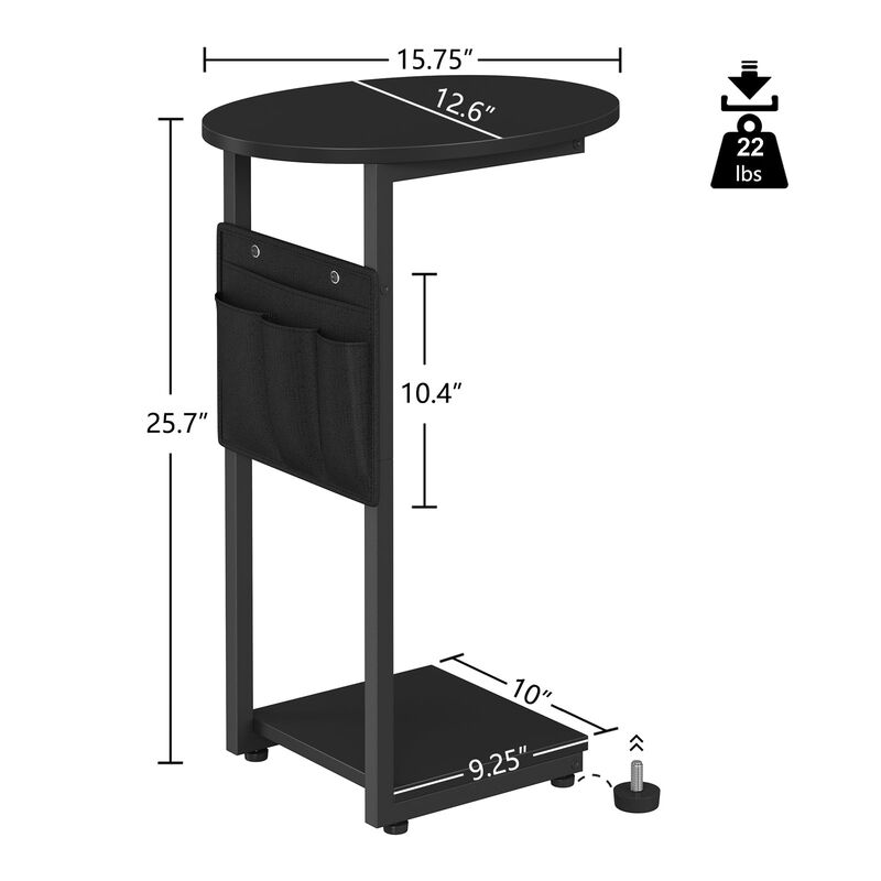 Vagusicc C Shaped End Table for Couch, Small Side Table for Couch, Small Couch Side Table for Small Spaces, Side Table Slide Und