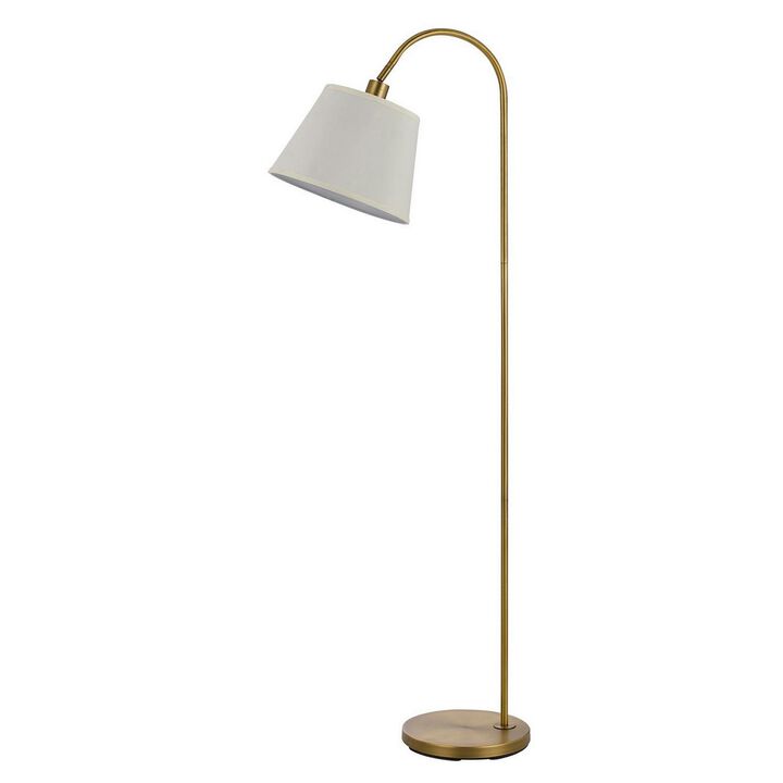 60 Watt Metal Floor Lamp with Gooseneck Shape and Stable Base, Gold-Benzara