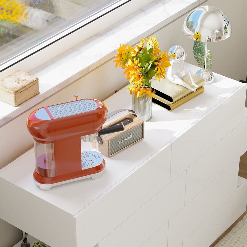 FUFU&GAGA White 8-Drawer Standard Dresser,(50.6" W x 16.2" D x 39.2" H),White