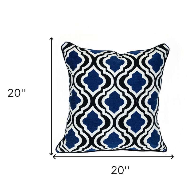 HomeRoots 20" Blue and White Geometric Cotton Throw Pillow image number 4