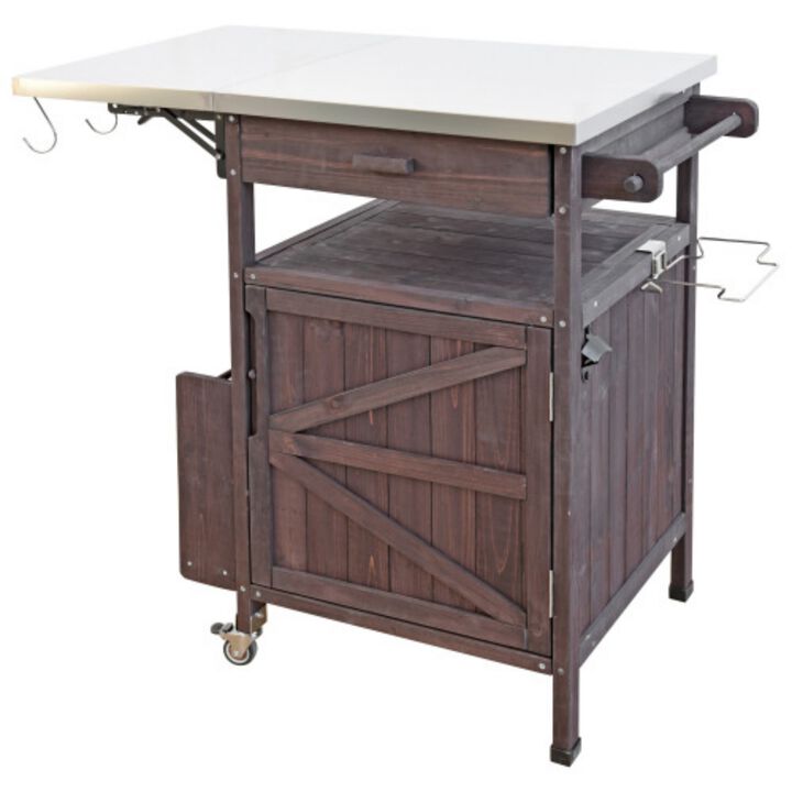 Whisen 40.5" Outdoor Kitchen Carts with Stainless Steel Top and Drop Leaf