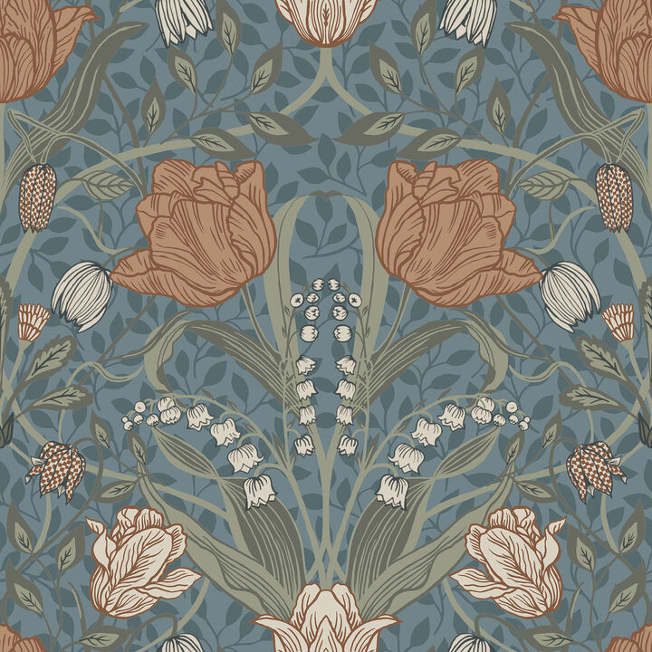 Tulipa Blue Floral Wallpaper