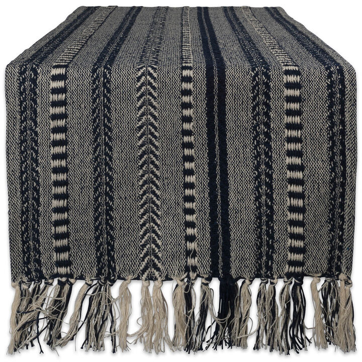 108" Blue and Gray Braided Stripe Rectangular Table Runner with Tassel Knots