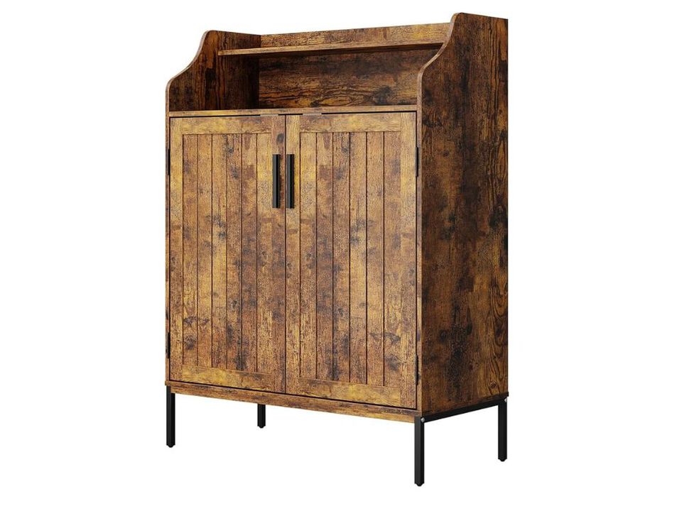 Entryway Wood Shoe Storage Cabinet 5 Tier Adjustable Shelves Closet