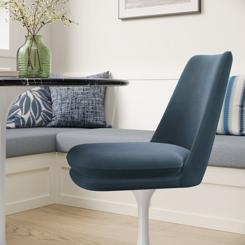 Modway Lippa Velvet Swivel Dining Side Chair in White Cadet Blue - Armless Accent Chair with Stain-Resistant Performance Velvet Upholstery - 360&deg; Rotating Office Chair image number 9