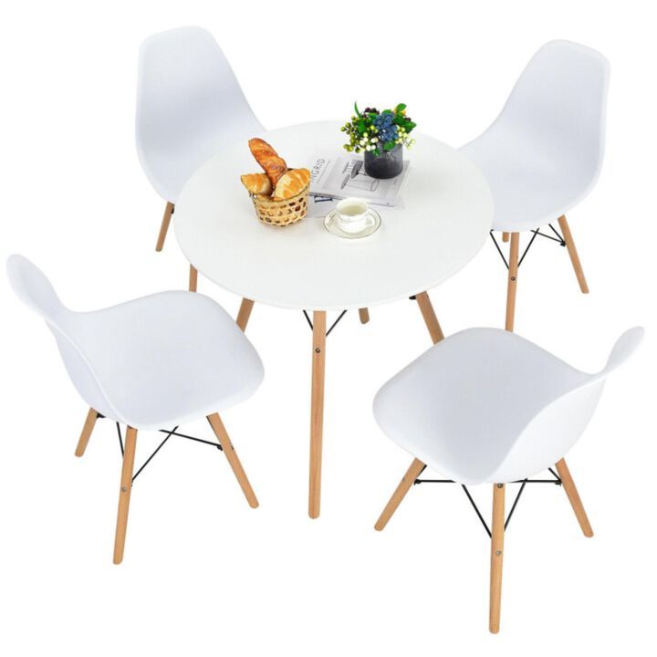Hivvago 5 Pieces Table Set With Solid Wood Leg For Dining Room-White
