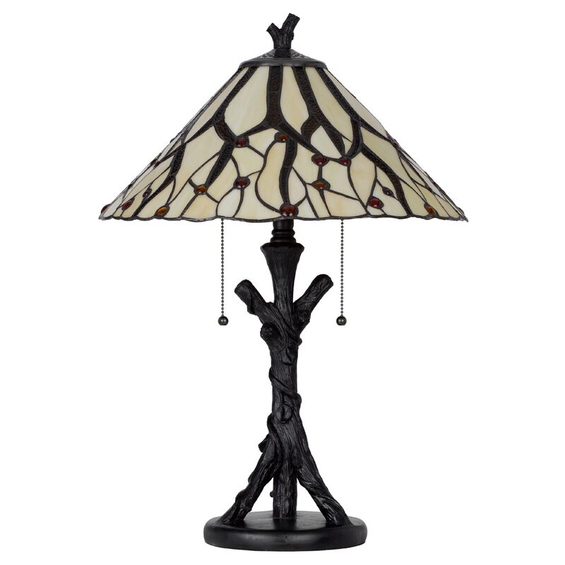 Eli Tiffany Glass Table Lamp, Hand Painted Leaf and Wine Shade, Bronze image number 4