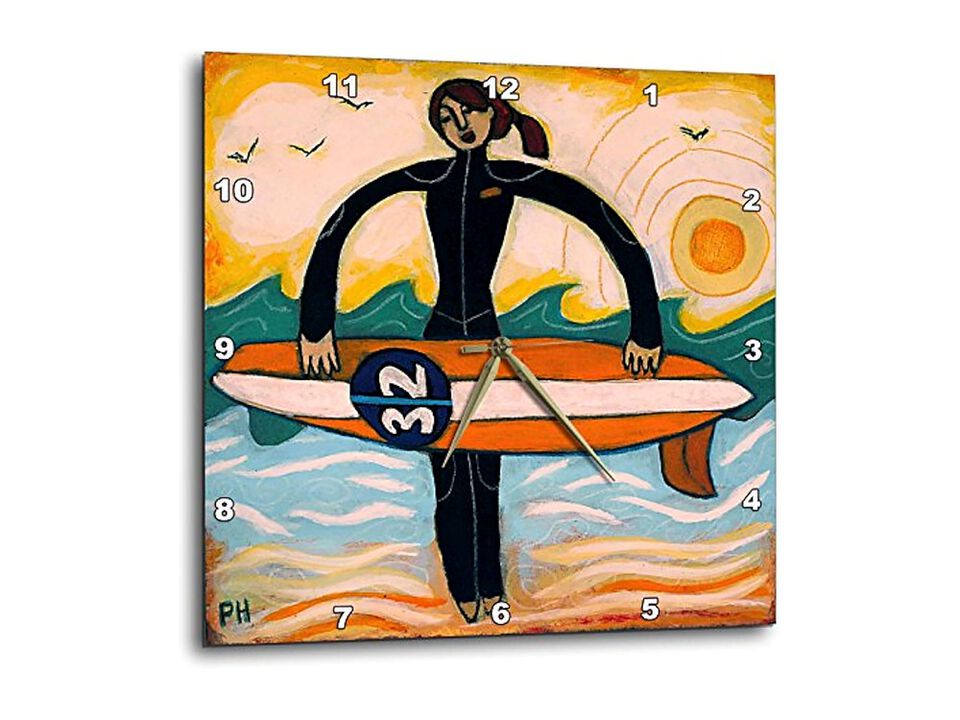 Surfer Girl Outdoors Recreation Woman Wall Clock 13 Inch Outdoor Home Decor
