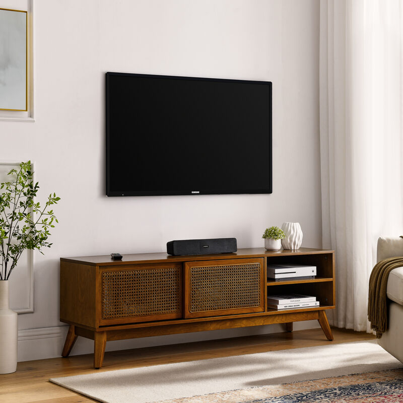 Streamdale Modern Rattan TV Stand for 65 Inch TV image number 2