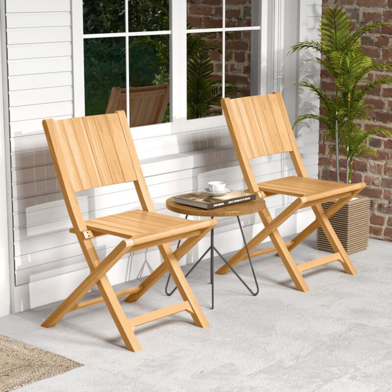 Hivvago 2 Pieces Teak Wood Outdoor Dining Chairs with Slatted Seat