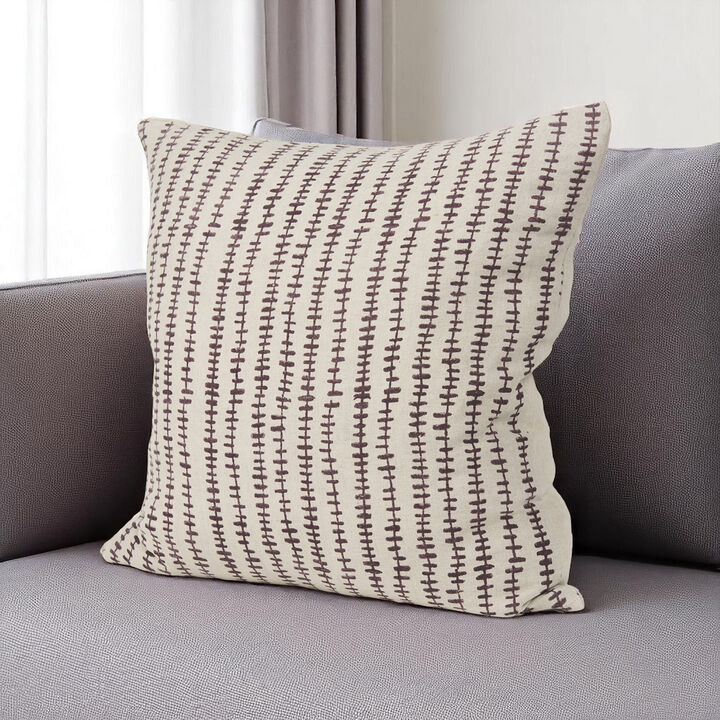 HomeRoots 22" Beige And Merlot Striped Linen Throw Pillow Cover with Embroidery