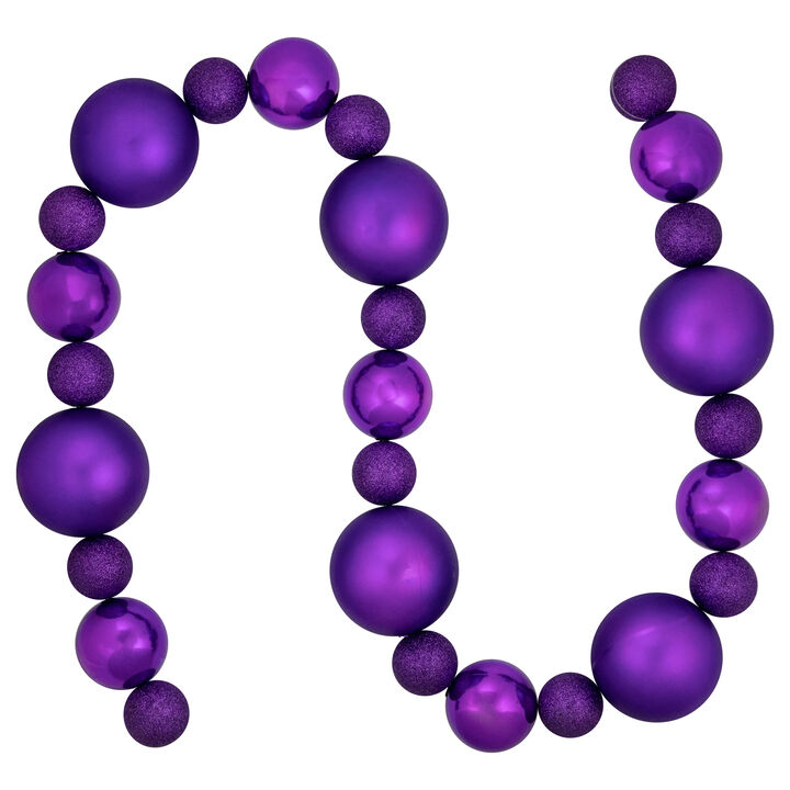 6' Purple Shatterproof Ball 3-Finish Christmas Garland