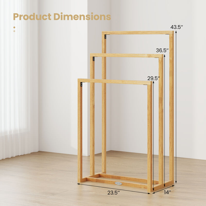 3-Tier Teak Bathroom Towel Holder with Crossbars &ndash; Freestanding Storage Rack image number 4