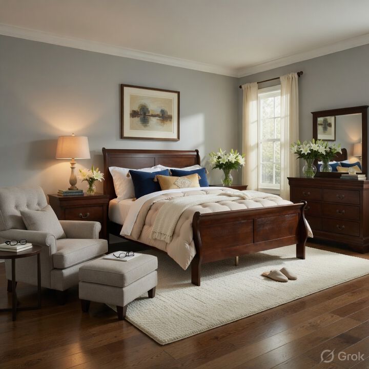 Queen Size Bedroom Set, Brown Finish, 2-Piece Set with Bed and Nightstand