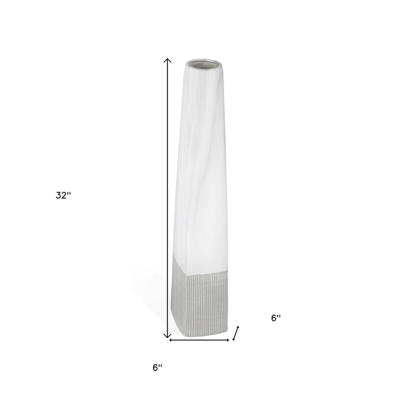 HomeRoots 32" White Faceted Geometric Tapered Ceramic Floor Vase image number 3