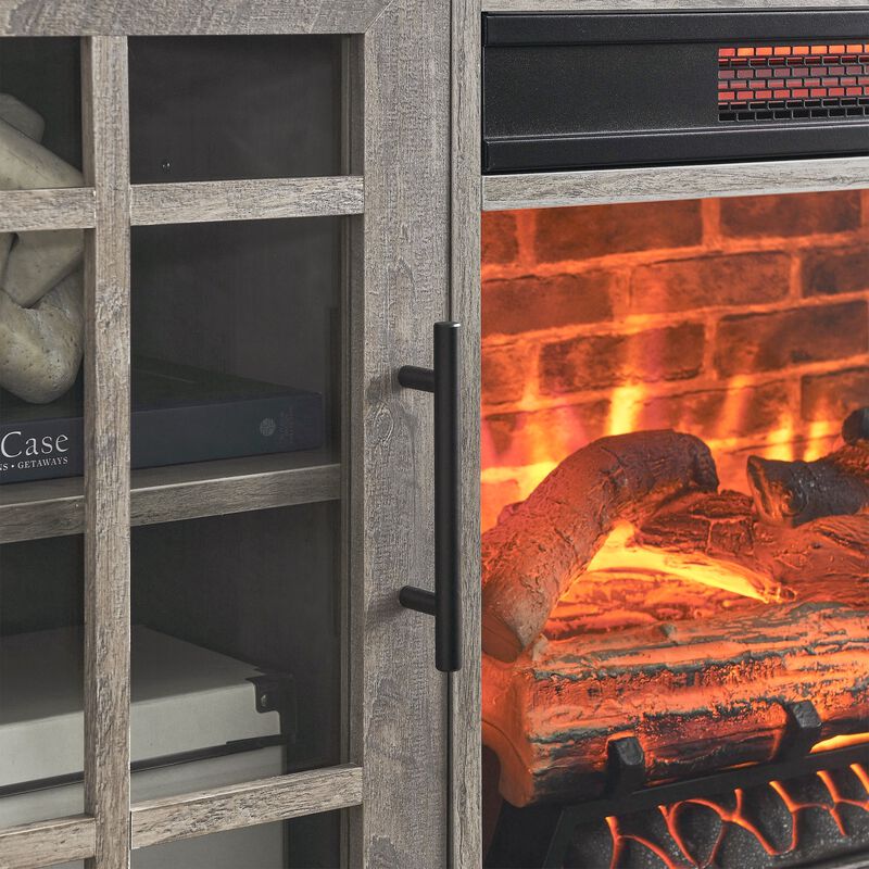 MONDAWE 55 Inch TV Media Stand with Electric Fireplace KD Inserts Heater,Gray Wash Color