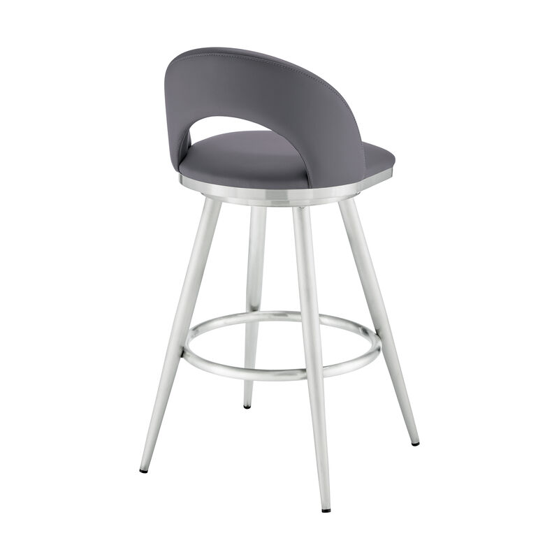 Lottech Swivel Stool in Brushed Stainless Steel with Black Faux Leather