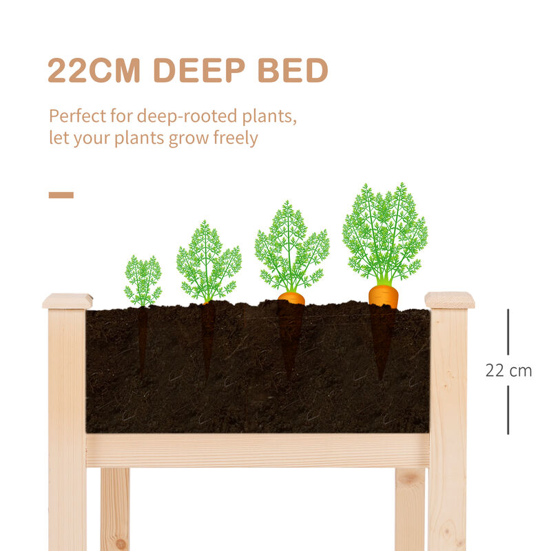 Outsunny Raised Garden Bed with Legs, 34" x 18" x 30", Elevated Wooden Planter Box, Self-Draining with Bed Liner for Vegetables, Herbs, and Flowers Backyard, Patio, Balcony Use, Natural