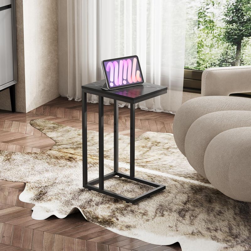 WLIVE Side Table, C Shaped End Table for Couch, Sofa and Bed, Large Desktop C Table for Living Room, Bedroom, Black