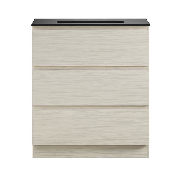 30" Freestanding Bathroom Vanity in White Oak, Black 3-Hole Widespread Sink Top