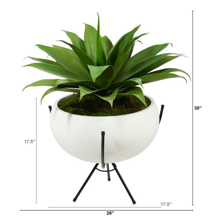 HomPlanti 30" Agave Succulent Artificial Plant in White Planter with Metal Stand