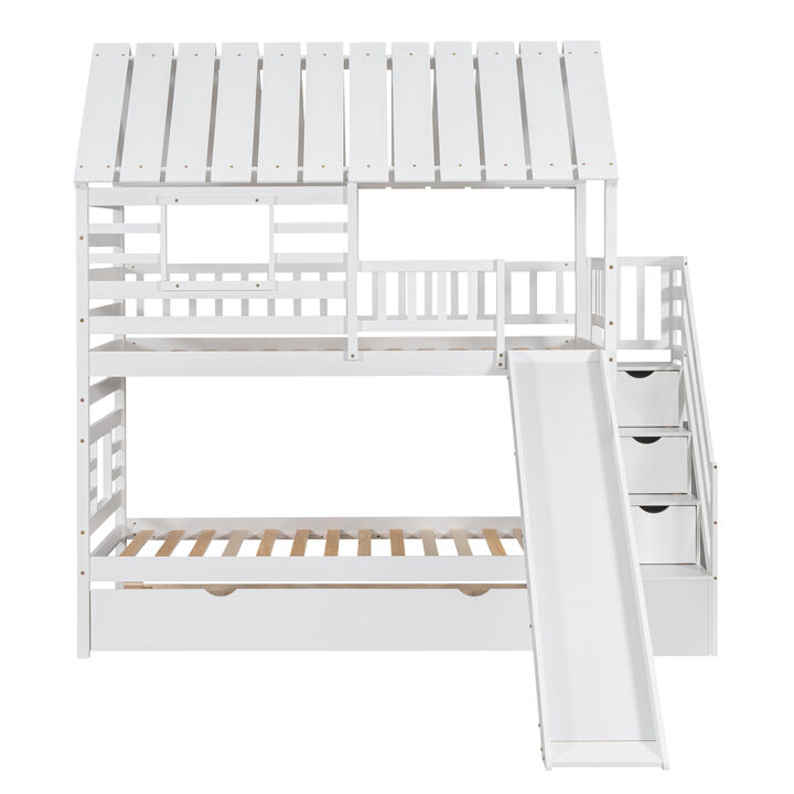 Merax House Bunk Bed with Trundle and Slide