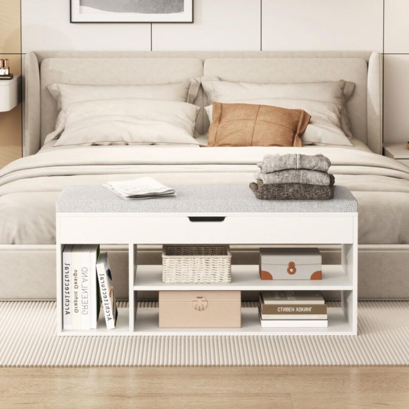Hivvago Padded Seat Shoe Bench with Hidden Storage and 3 Open Shelves