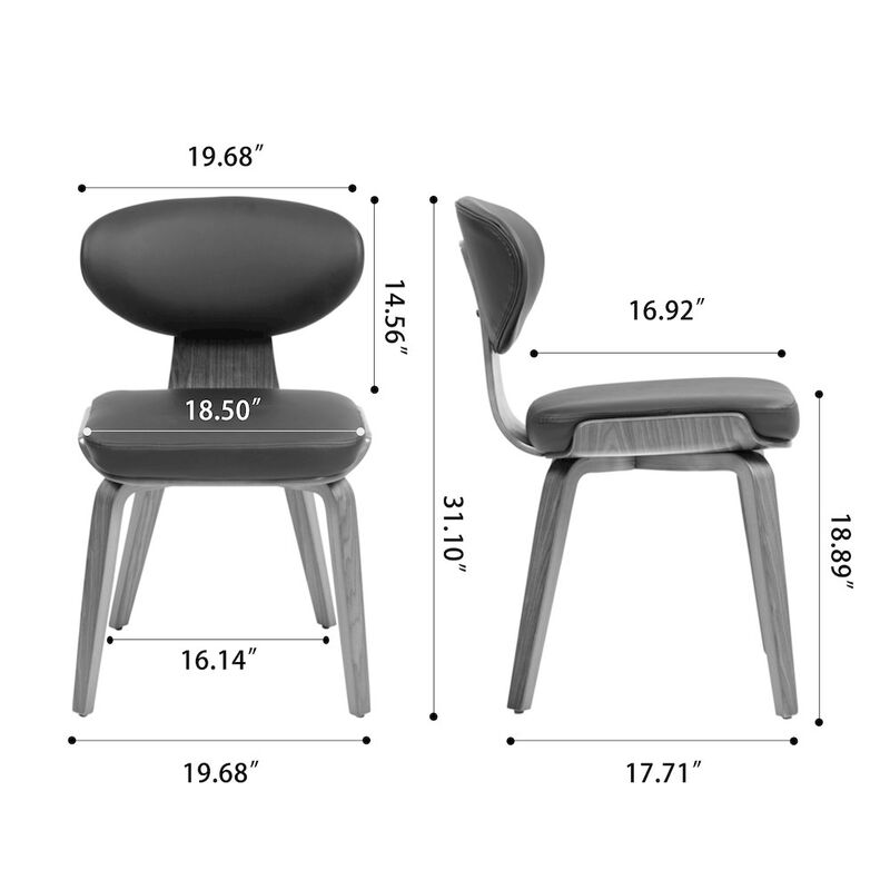 Glamour Home Set of 2 Bettina Black Faux Leather Dining Chair with Walnut Wood Legs