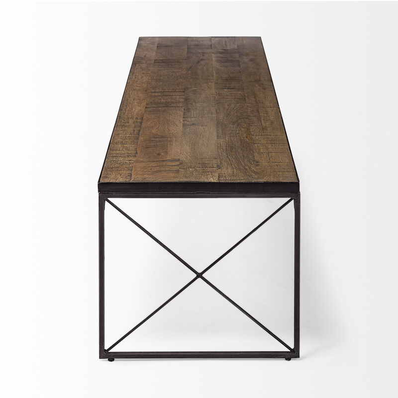 Rectangular Wood Top Accent Bench with Black Iron Base for Entryway