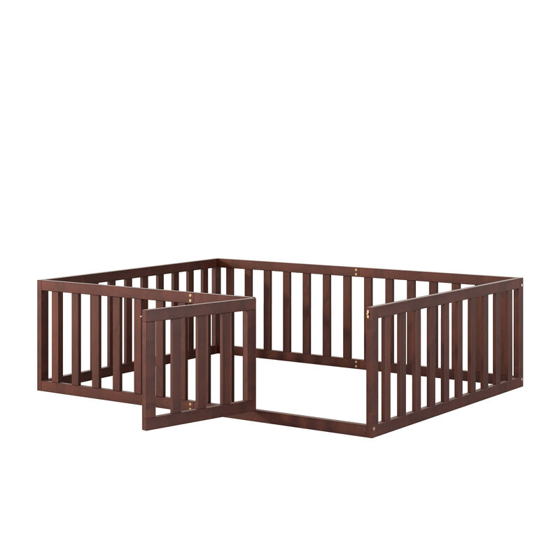 Full Size Wood Daybed Frame with Fence, Walnut