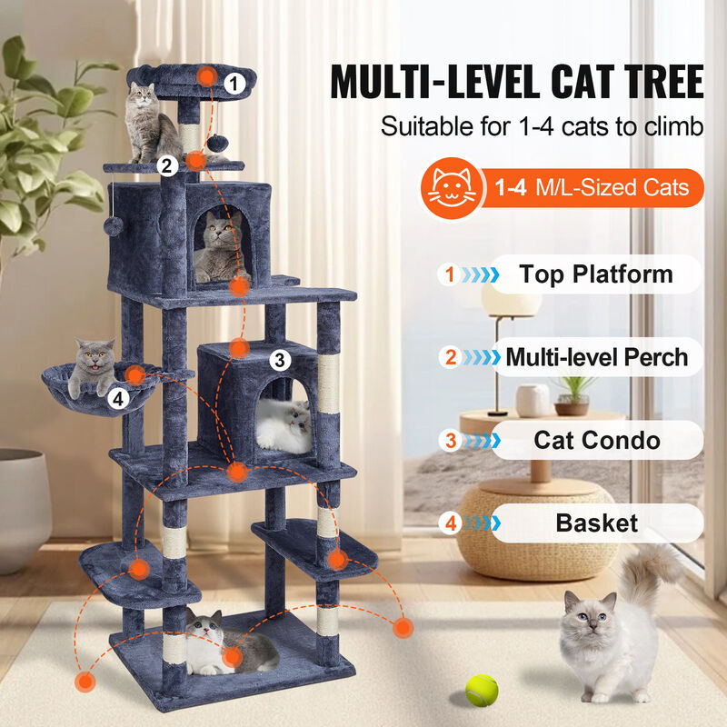 Cat Tree Tower with Condos and Sisal Scratching Posts, Multi-Level Play for Indoor Cats