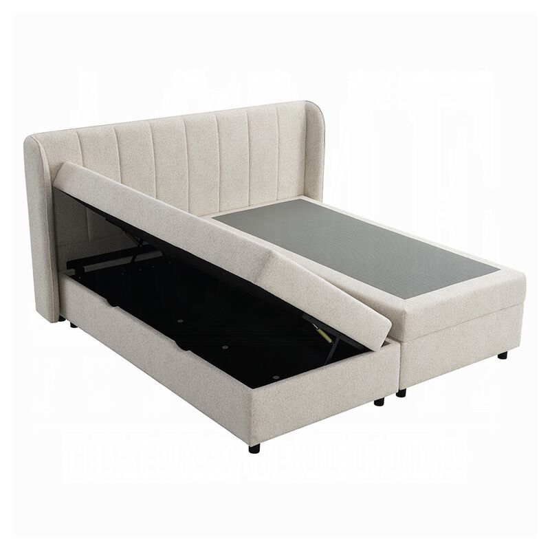 Koe Queen Storage Bed, Wingback, Channel Tufted Beige Chenille Upholstery image number 5