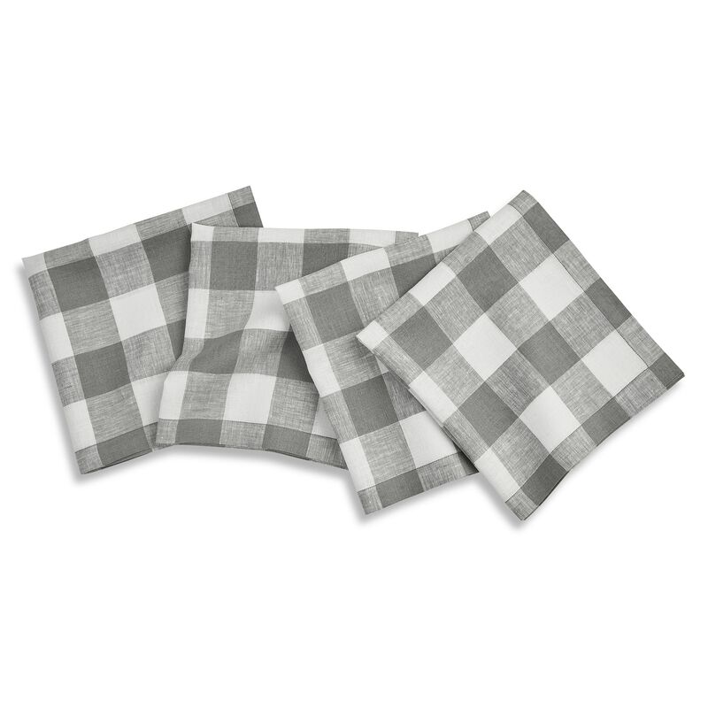 Solino Home Buffalo Check 100% Linen Dinner Napkins &ndash; Set of 4, 20 x 20 in, Machine Washable, Holiday and Everyday Dining