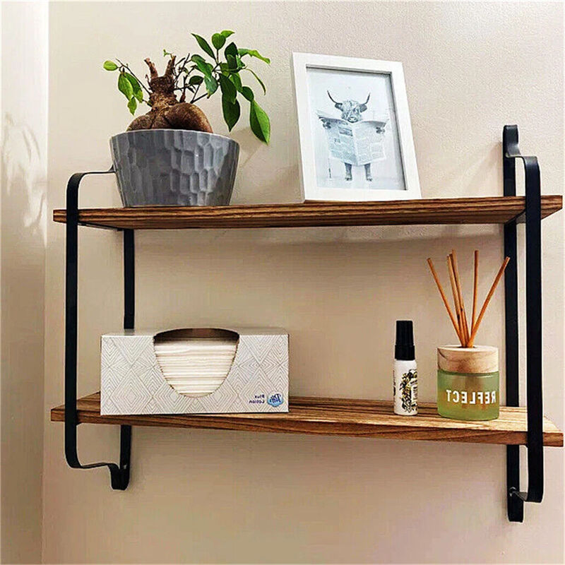 Large Rustic Industrial Pipe Wall Floating Shelf Wooden Storage Shelving Unit US image number 3