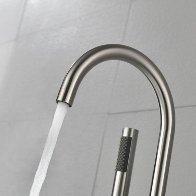 Freestanding Tub Filler Brushed Nickel Standing Bathtub Faucet with Modern Design