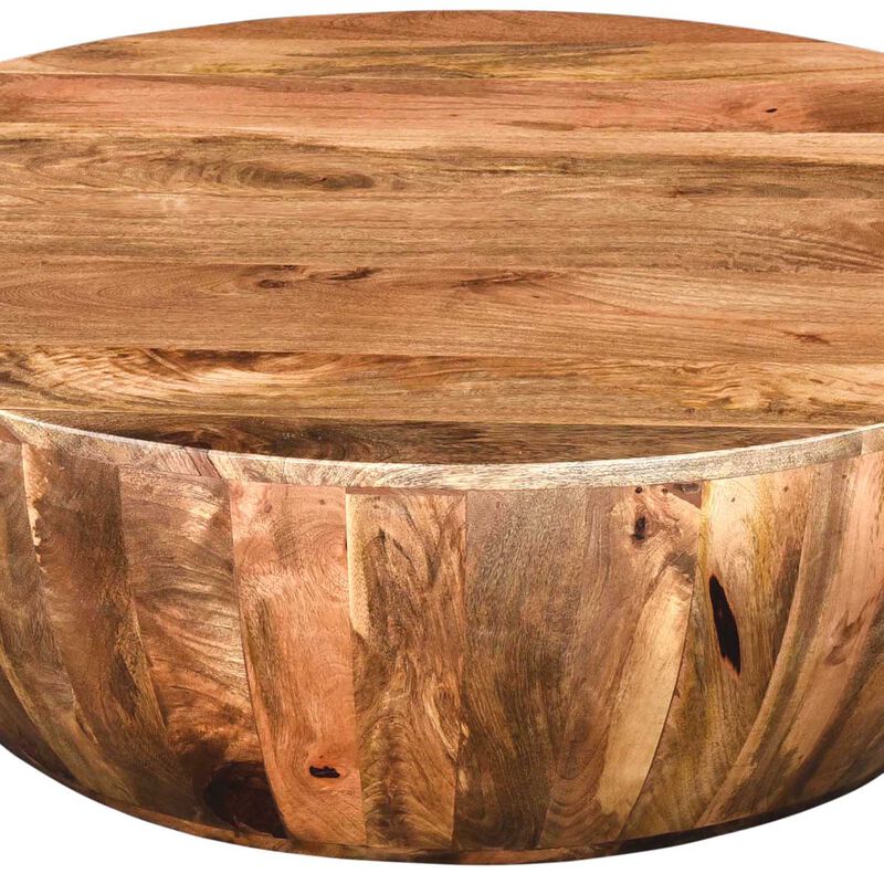 Arthur Mango Wood 35.5 Inch Coffee Table In Round Shape, Dark Brown