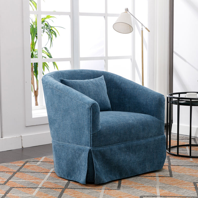 360-degree Swivel Accent Armchair Linen Blend Blue image number 9