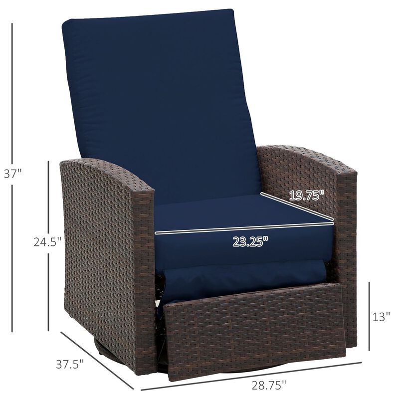 Navy Blue Outdoor Luxury: PE Resin Woven 360° Swivel Recliner