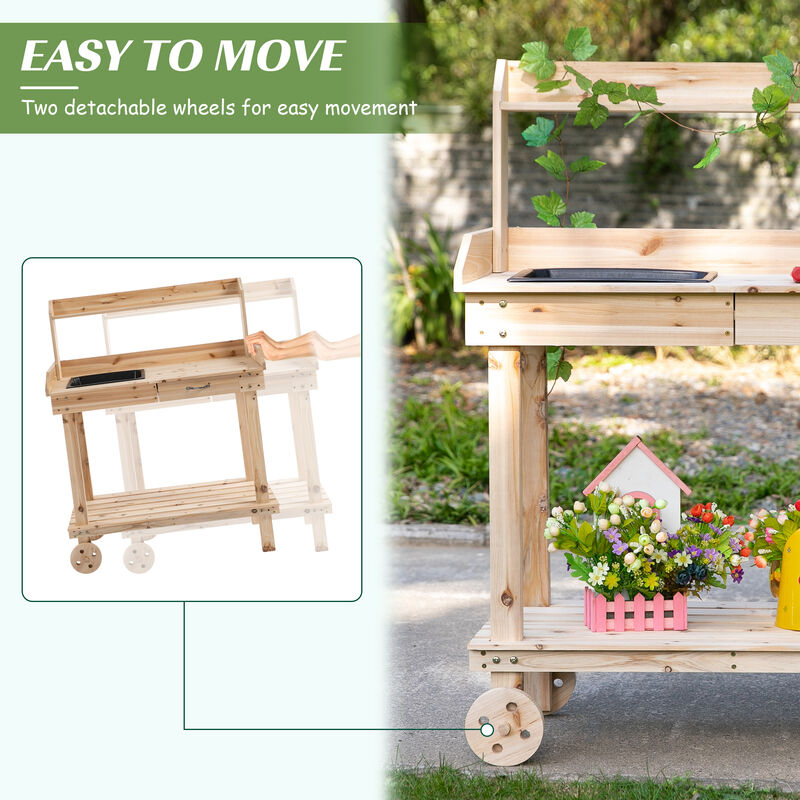 Hivvago 36" Wooden Potting Bench with Wheels, Sink, and Storage image number 3