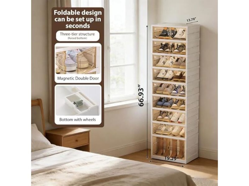 Entryway Shoe Storage Cabinet Closet Foldable Shelf Pulleys image number 2