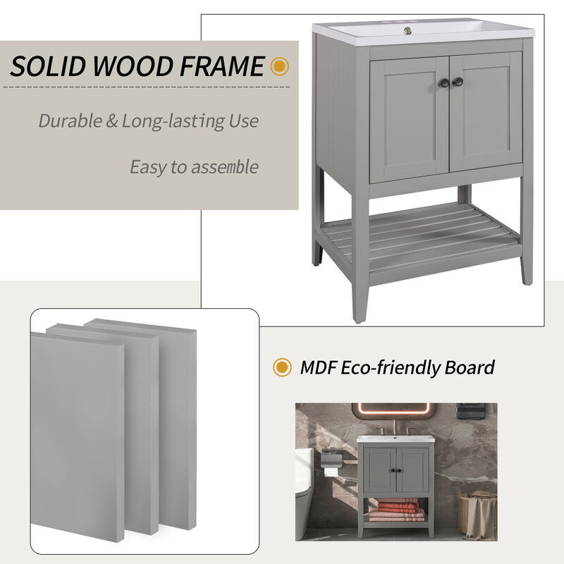 Whisen Modern Sleek Bathroom Vanity with Elegant Ceramic Sink, Solid Wood Frame - Black